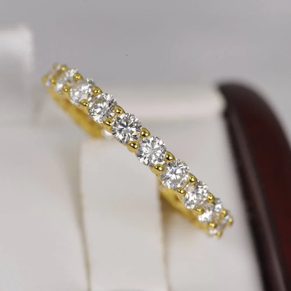 Moissanite 3mm Full Eternity Band Ring 925 Sterling
